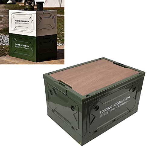 Dpofirs Faltbare Aufbewahrungsbox mit Holzdeckel aus PP Material,Klappbox 50L großes Fassungsvermögen,Campingbox mit 5 Wege öffnbare Tür Faltbares Design für Draußen (OD Grün) von Dpofirs