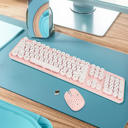 Dpofirs Kabellose Tastatur und Maus mit 104 Tasten, 2,4-G-Computertastatur mit Hohen Tasten, 3 Verstellbare Mechanische DBI-Tastatur für Computer, PCs und Laptops (Rosa Brett) von Dpofirs