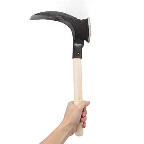 Dpofirs Professioneller Doppelkopf Sichel, Hoher Mangan -Stahlgarten Scythe für Müheloses Unkraut, Trimmernte, Rostschutz Langlebiger Wholzgriff (Einzelschneiderkopf, Holzstab) von Dpofirs