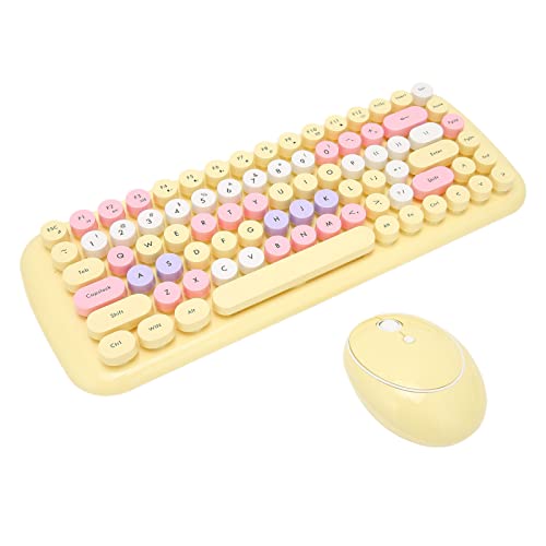 Dpofirs Kabellose Tastatur Maus Kombination Speziell für Weibliche Mädchen, 84 Tasten, 2,4 G Kabellos, 1600 DPI Tastatur und Maus Set für die Heimarbeit (Bonbon-Zitronengelb-Mischfarbe) von Dpofirs