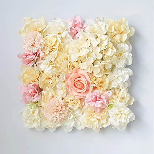 Kunstblumen-Wandpaneel, Dekorative Kunstblumen-Wandmatte, 38,1 X 38,1 cm, Seide, Rose, Hortensie, Blumenpaneele für Fotohintergrund, Zuhause, Hochzeitsfeier, Dekoration (Gelb und Rosa) von Dpofirs