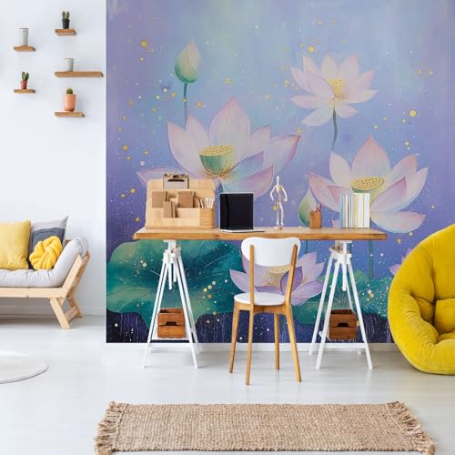 Aquall Lotusblume Fototapete 3D Effekt Verträumter Stil Blume Wandtapete Schlafzimmer Natur See Vliestapete Wanddeko Wallpaper Dekoration Tapete Zimmer Wohnzimmer Cafe 450x315 cm von Dppyuxa