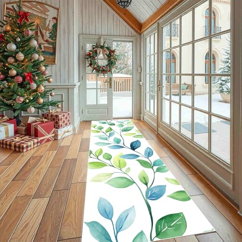 Dppyuxa Aquarell Blatt Waschbarer Küchenläufer Botanisch Filialen rutschfest Teppich für Küche und Flur Pflanzen Zweige Langer Flurteppich Küchenteppich Maschinenwaschbar von Dppyuxa