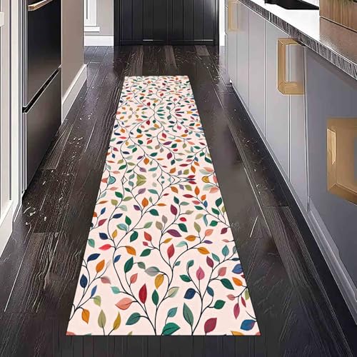 Dppyuxa Botanisch Blatt Küchenteppich Bunt Zweige Waschbar rutschfest, Läufer Teppich für Küche und Flur Langer Flurteppich Modern Baum auch als Bettvorleger 60x210 cm von Dppyuxa