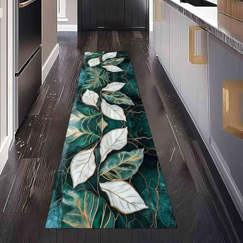 Dppyuxa Botanisch Blatt Waschbarer Küchenläufer Modern Pflanzen rutschfest Teppich für Küche und Flur Langer Flurteppich tropisch Blätter Küchenteppich Maschinenwaschbar 80x180 cm von Dppyuxa