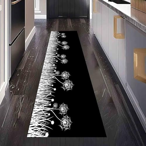 Dppyuxa Botanisch Pusteblume Waschbarer Küchenläufer Natur Pflanze rutschfest Teppich für Küche und Flur Langer Flurteppich Malerei Gras Küchenteppich Maschinenwaschbar 80x180 cm von Dppyuxa