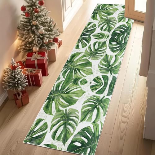 Dppyuxa Flurteppich Läufer Botanisch Blatt Lang und rutschfest tropisch Palme Küchenläufer Waschbar, Teppich Pflanzen Blätter Farn für Küche, Waschküche, Eingang, Maschinenwaschbar 60x210 cm Dppyuxa Flurteppich Läufer Botanisch Blatt Lang und rutschfest tropisch Palme Küchenläufer Waschbar, Teppich Pflanzen Blätter Farn für Küche, Waschküche, Eingang, Maschinenwaschbar 60x210 cm von Dppyuxa