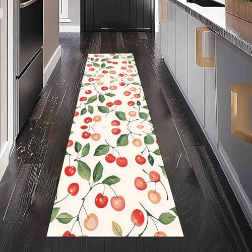 Dppyuxa Flurteppich Läufer Früchte Kirsche rutschfest und Waschbar, Teppich Lang für Flur und Küche Pflanzen Blätter Küchenteppich Aquarell Zweige Teppich Maschinenwaschbar 60x180 cm Dppyuxa Flurteppich Läufer Früchte Kirsche rutschfest und Waschbar, Teppich Lang für Flur und Küche Pflanzen Blätter Küchenteppich Aquarell Zweige Teppich Maschinenwaschbar 60x180 cm von Dppyuxa