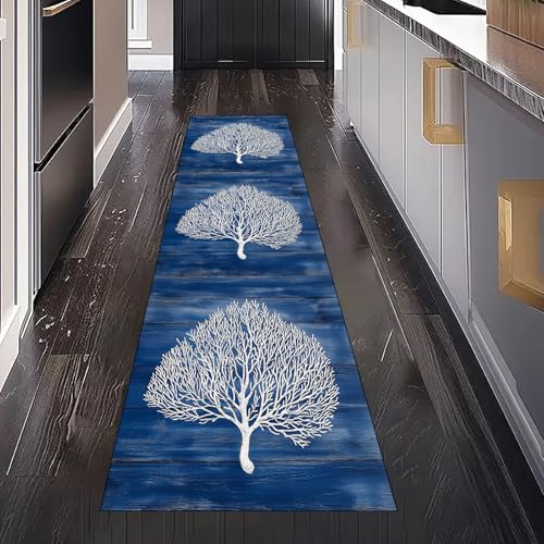 Dppyuxa Flurteppich Läufer Rustikaler Baum Lang und rutschfest Waldlandschaft Holz Küchenläufer Waschbar, Teppich Natur Korallen für Küche, Waschküche, Eingang, Maschinenwaschbar 60x210 cm von Dppyuxa