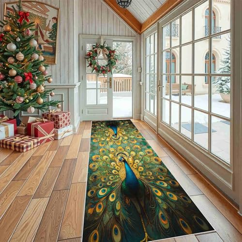Dppyuxa Flurteppich Läufer Tiermuster Pfau rutschfest und Waschbar, Teppich Lang für Flur und Küche Luxuriöse Feder Küchenteppich Wildtiere Vögel Teppich Maschinenwaschbar 60x180 cm Dppyuxa Flurteppich Läufer Tiermuster Pfau rutschfest und Waschbar, Teppich Lang für Flur und Küche Luxuriöse Feder Küchenteppich Wildtiere Vögel Teppich Maschinenwaschbar 60x180 cm von Dppyuxa