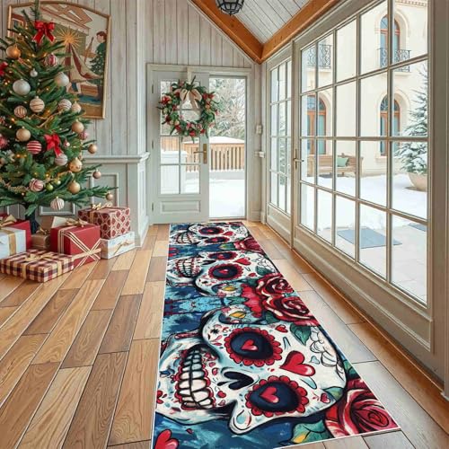 Dppyuxa Flurteppich Läufer Totenfest Schädel rutschfest und Waschbar, Teppich Lang für Flur und Küche Tätowierung Rose Küchenteppich Liebe Herzform Teppich Maschinenwaschbar 60x180 cm Dppyuxa Flurteppich Läufer Totenfest Schädel rutschfest und Waschbar, Teppich Lang für Flur und Küche Tätowierung Rose Küchenteppich Liebe Herzform Teppich Maschinenwaschbar 60x180 cm von Dppyuxa