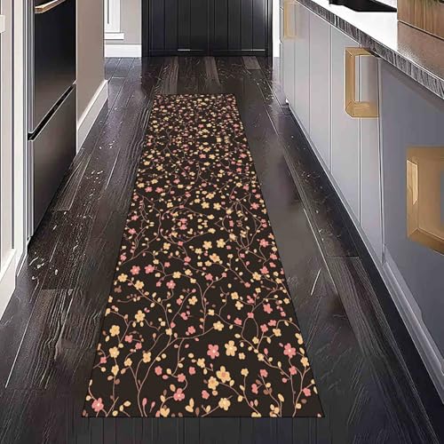 Dppyuxa Geblümt Blumen Flurteppich Läufer Pastoral Zweige rutschfest und Waschbar, Teppich Lang für Flur und Küche Küchenteppich Frühling Filialen Teppich Maschinenwaschbar 60x180 cm von Dppyuxa