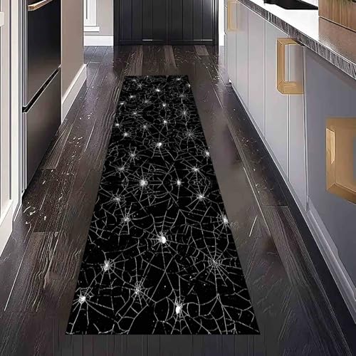 Dppyuxa Halloween Spinnennetz Läufer Teppich Unheimlich Spinne Küche & Flur, Rutschfester und Waschbarer Küchenläufer Dekoration Flurteppich Lang Thriller Insekten Küchenteppich 60x240 cm von Dppyuxa