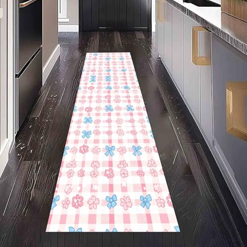 Dppyuxa Karierte Gestreift Läufer Teppich Niedlich Fliege Küche & Flur, Rutschfester und Waschbarer Küchenläufer Dekoration Flurteppich Lang Blumenpflanzen Blume Küchenteppich 60x240 cm von Dppyuxa