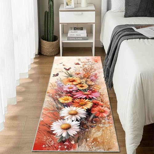 Dppyuxa Küchenläufer Blumen Pfingstrose Waschbar und rutschfest Blau Ornamente Teppich Läufer für Küche und Flur Dekorative Blumen Küchenteppich Maschinenwaschbar Schmutzabweisend 80x300 cm von Dppyuxa