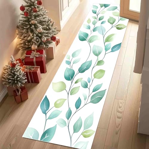 Dppyuxa Küchenläufer Botanisch Blatt Waschbar und rutschfest Minimalistisch Pflanze Teppich Läufer für Küche und Flur Grün Pflanzen (Custom) Küchenteppich Maschinenwaschbar Schmutzabweisend 60x120 cm von Dppyuxa