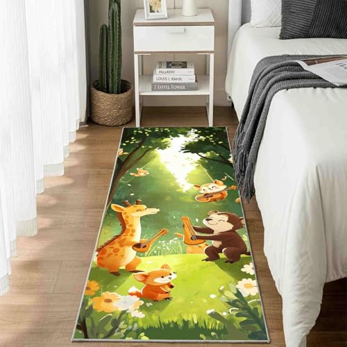 Dppyuxa Küchenläufer Cartoon Tier Waschbar und rutschfest Waldiere Blumen Teppich Läufer für Küche und Flur Niedlich Musik Küchenteppich Maschinenwaschbar Schmutzabweisend 60x120 cm von Dppyuxa