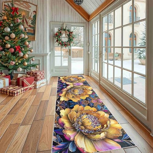 Dppyuxa Küchenläufer Luxuriöse Blume Waschbar und rutschfest Tiermuster Leopardenmuster Teppich Läufer für Küche und Flur Exotisch Kristall Küchenteppich Maschinenwaschbar Schmutzabweisend 60x120 cm von Dppyuxa