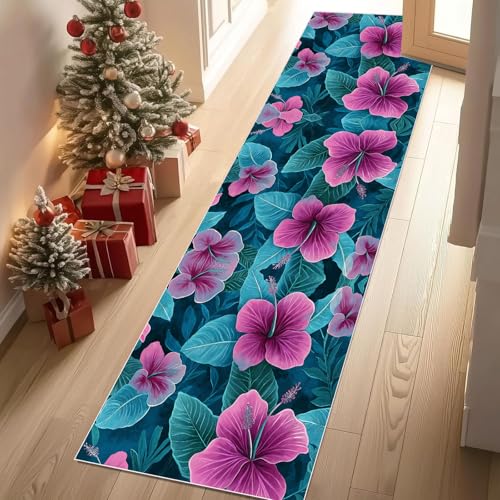 Dppyuxa Küchenteppich Blumen Hibiskus rutschfest und Waschbar Tropisch Blüte Langer Küchenläufer für die Küche Neon Blätter Teppich Läufer für den Flur, maschinenwaschbar, Bettvorleger 80x240 cm Dppyuxa Küchenteppich Blumen Hibiskus rutschfest und Waschbar Tropisch Blüte Langer Küchenläufer für die Küche Neon Blätter Teppich Läufer für den Flur, maschinenwaschbar, Bettvorleger 80x240 cm von Dppyuxa