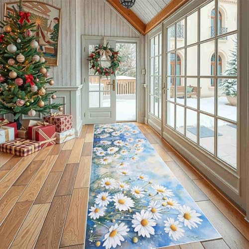 Dppyuxa Küchenteppich Blumenpflanzen Geblümt Waschbar rutschfest, Läufer Teppich für Küche und Flur Aquarell Blatt Langer Flurteppich Frühling Botanisch auch als Bettvorleger 60x210 cm von Dppyuxa