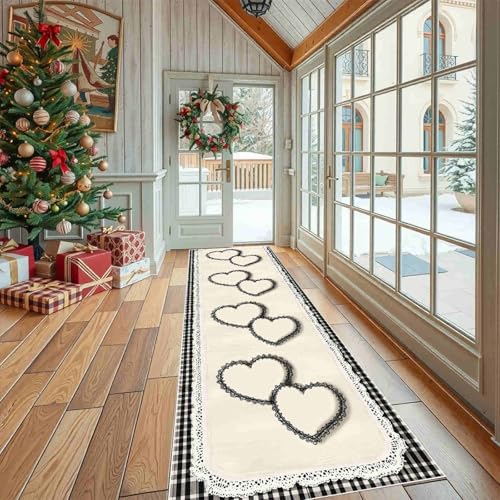 Dppyuxa Küchenteppich Romantisch Liebe Waschbar rutschfest, Läufer Teppich für Küche und Flur Landhausstil Herzform Langer Flurteppich Rustikaler Karierte auch als Bettvorleger 60x210 cm Dppyuxa Küchenteppich Romantisch Liebe Waschbar rutschfest, Läufer Teppich für Küche und Flur Landhausstil Herzform Langer Flurteppich Rustikaler Karierte auch als Bettvorleger 60x210 cm von Dppyuxa