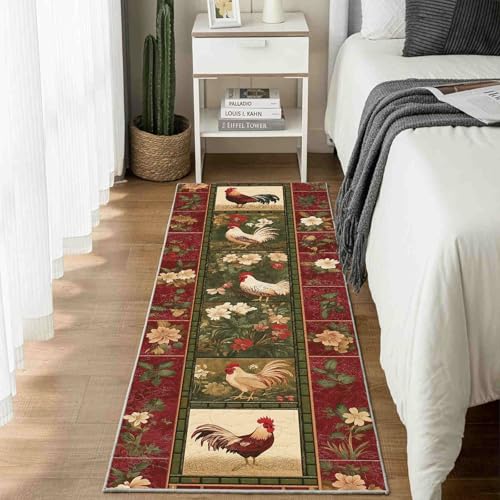 Dppyuxa Läufer Teppich Bauernhaus Hahn Rutschfester und Waschbarer Küchenläufer Landhausstil Huhn Dekoration Flurteppich Lang Botanisch Blumen Küchenteppich 60x240 cm Dppyuxa Läufer Teppich Bauernhaus Hahn Rutschfester und Waschbarer Küchenläufer Landhausstil Huhn Dekoration Flurteppich Lang Botanisch Blumen Küchenteppich 60x240 cm von Dppyuxa
