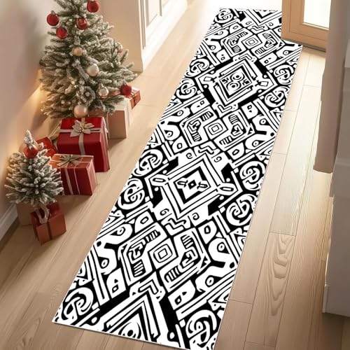 Dppyuxa Läufer für Flur und Küche Geometrie Muster Teppich rutschfest Waschbarer Modern Stammes Küchenteppich Ethnischer Linien Langer Flurteppich Schmutzabweisend für Eingang Schlafzimmer 80x200 cm von Dppyuxa