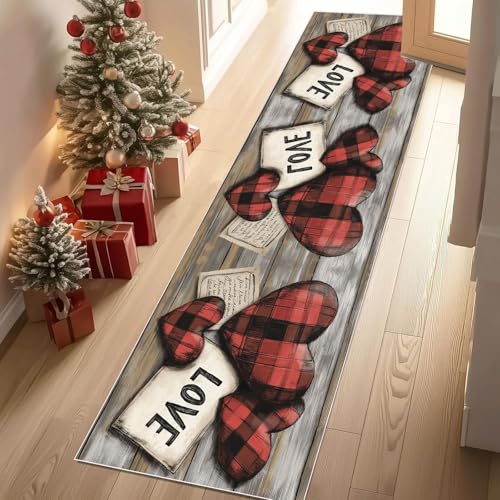 Dppyuxa Läufer für Flur und Küche Liebe Herzform Teppich rutschfest Waschbarer Karierte Holz Küchenteppich Rustikaler Text Langer Flurteppich Schmutzabweisend für Eingang Schlafzimmer 80x200 cm Dppyuxa Läufer für Flur und Küche Liebe Herzform Teppich rutschfest Waschbarer Karierte Holz Küchenteppich Rustikaler Text Langer Flurteppich Schmutzabweisend für Eingang Schlafzimmer 80x200 cm von Dppyuxa