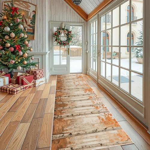 Dppyuxa Läufer für Flur und Küche Rustikal Blatt Teppich rutschfest Waschbarer Modern Holz Küchenteppich Traditionell Bäume Langer Flurteppich Schmutzabweisend für Eingang Schlafzimmer 80x200 cm von Dppyuxa