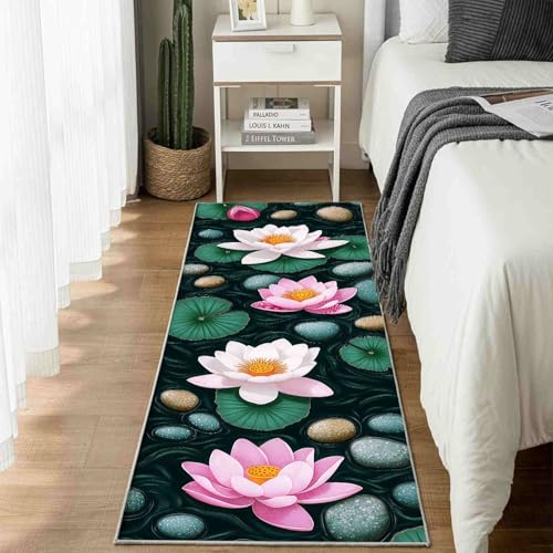 Dppyuxa Läufer für Küche Flur Botanisch Lotus Rutschfester Teppich Waschbar, Küchenläufer Natur Wasserlilie Maschinenwaschbar Flurteppich Lang Teich Kiesel Küchenteppich 80x240 cm Dppyuxa Läufer für Küche Flur Botanisch Lotus Rutschfester Teppich Waschbar, Küchenläufer Natur Wasserlilie Maschinenwaschbar Flurteppich Lang Teich Kiesel Küchenteppich 80x240 cm von Dppyuxa