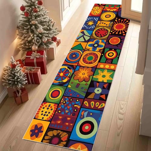 Dppyuxa Läufer für Küche Flur Geometrie Quadrat Rutschfester Teppich Waschbar, Küchenläufer Bunt Blume Maschinenwaschbar Flurteppich Lang Retro Stern Küchenteppich 80x240 cm Dppyuxa Läufer für Küche Flur Geometrie Quadrat Rutschfester Teppich Waschbar, Küchenläufer Bunt Blume Maschinenwaschbar Flurteppich Lang Retro Stern Küchenteppich 80x240 cm von Dppyuxa