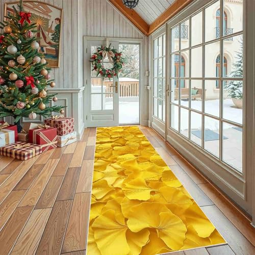 Dppyuxa Läufer für Küche Flur Natur Ginkgoblätter Rutschfester Teppich Waschbar, Küchenläufer Botanisch Blatt Maschinenwaschbar Flurteppich Lang Herbst Pflanze Küchenteppich 80x240 cm von Dppyuxa