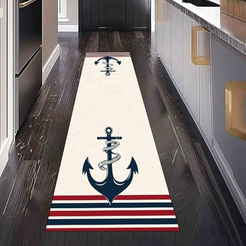 Dppyuxa Maritim Anker Teppich Läufer Flur Rustikaler Streifenmuster Lang Waschbar und rutschfest Küchenläufer Retro Seil Flurteppich für Küche & Eingangsbereich 60x150 cm Dppyuxa Maritim Anker Teppich Läufer Flur Rustikaler Streifenmuster Lang Waschbar und rutschfest Küchenläufer Retro Seil Flurteppich für Küche & Eingangsbereich 60x150 cm von Dppyuxa