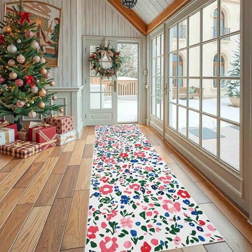 Dppyuxa Minimalistisch Geblümt Teppich Läufer Einfach Blume Waschbar & rutschfest, Küchenteppich für Küche, Flur Modern Muster Flurteppich Lang Küchenläufer Schmutzabweisend von Dppyuxa