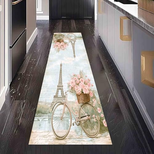 Dppyuxa Paris Thema Eiffelturm Läufer Teppich Romantisch Fahrrad Küche & Flur, Rutschfester und Waschbarer Küchenläufer Dekoration Flurteppich Lang Rustikaler Rose Küchenteppich 60x240 cm Dppyuxa Paris Thema Eiffelturm Läufer Teppich Romantisch Fahrrad Küche & Flur, Rutschfester und Waschbarer Küchenläufer Dekoration Flurteppich Lang Rustikaler Rose Küchenteppich 60x240 cm von Dppyuxa