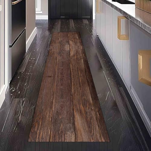 Dppyuxa Rustikaler Planke Küchenläufer Bauernhaus Holz Waschbar und rutschfest Teppich Läufer für Küche und Flur Landhausstil Textur Küchenteppich Maschinenwaschbar Schmutzabweisend 80x300 cm von Dppyuxa