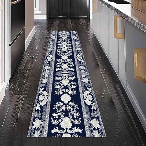 Dppyuxa Teppich Läufer Chinoiserie Blumenmuster Waschbar & rutschfest, Küchenteppich für Küche, Flur Asiatisch Pfingstrose Flurteppich Lang Retro Botanisch Küchenläufer Schmutzabweisend 80x200 cm von Dppyuxa