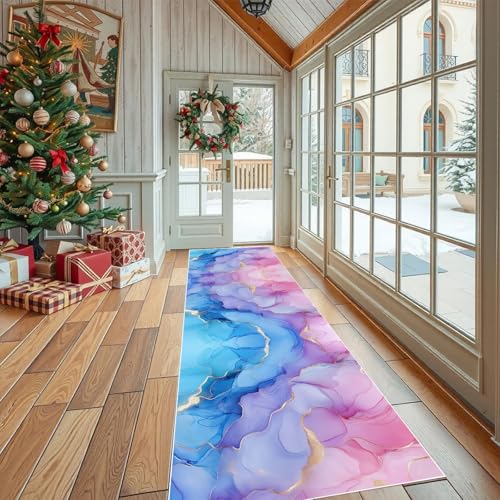 Dppyuxa Teppich Läufer Flur Ästhetik Nebel rutschfest und Waschbar Märchen Galaxy Küchenläufer lang für die Küche Malerei Wolke Flurteppich auch als Bettvorleger für Schlafzimmer 60x150 cm von Dppyuxa