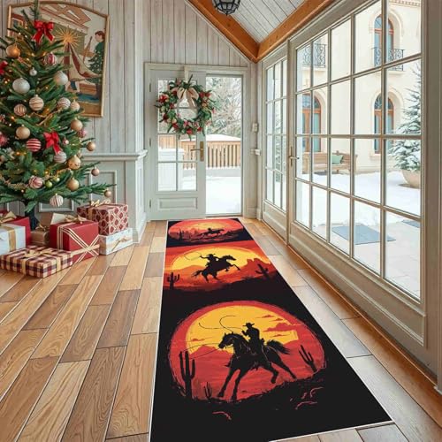 Dppyuxa Teppich Läufer Flur Amerikanischer Western Cowboy Lang Waschbar und rutschfest Rustikaler Pferd Küchenläufer Silhouette Kaktus Flurteppich für Küche & Eingangsbereich 60x150 cm Dppyuxa Teppich Läufer Flur Amerikanischer Western Cowboy Lang Waschbar und rutschfest Rustikaler Pferd Küchenläufer Silhouette Kaktus Flurteppich für Küche & Eingangsbereich 60x150 cm von Dppyuxa