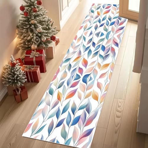 Dppyuxa Teppich Läufer Flur Bunt Blatt rutschfest und Waschbar Modern Pflanzen Küchenläufer lang für die Küche Natur Filialen Flurteppich auch als Bettvorleger für Schlafzimmer 60x150 cm von Dppyuxa