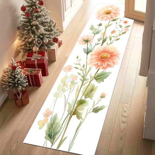 Dppyuxa Teppich Läufer Flur Garten Gänseblümchen Lang Waschbar und rutschfest Botanisch Wildblumen Küchenläufer Frühling Blume Flurteppich für Küche & Eingangsbereich 60x150 cm von Dppyuxa
