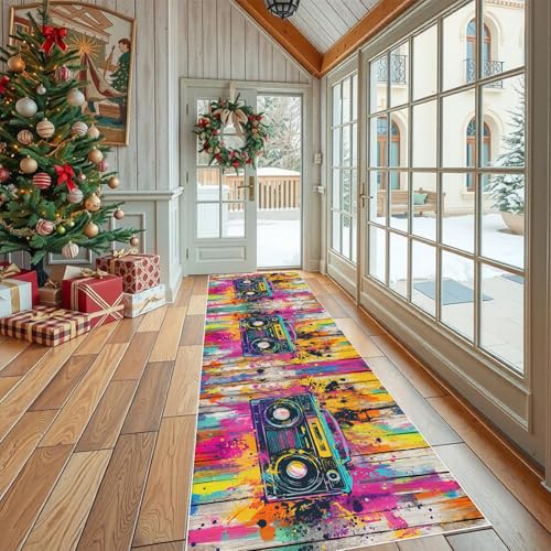 Dppyuxa Teppich Läufer Flur Graffiti Boombox rutschfest und Waschbar Retro Holz Küchenläufer lang für die Küche Bunt Malerei Flurteppich auch als Bettvorleger für Schlafzimmer 60x150 cm Dppyuxa Teppich Läufer Flur Graffiti Boombox rutschfest und Waschbar Retro Holz Küchenläufer lang für die Küche Bunt Malerei Flurteppich auch als Bettvorleger für Schlafzimmer 60x150 cm von Dppyuxa