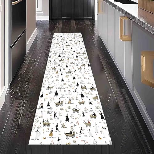 Dppyuxa Teppich Läufer Flur Halloween Hexe Lang Waschbar und rutschfest Cartoon Leute Küchenläufer Märchen Frau Flurteppich für Küche & Eingangsbereich 60x150 cm von Dppyuxa
