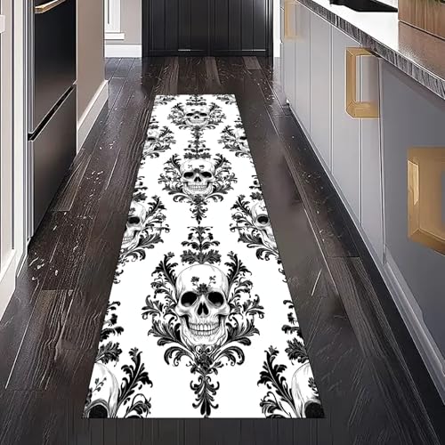 Dppyuxa Teppich Läufer Flur Horror Dämon rutschfest und Waschbar Mystisch Muster Küchenläufer lang für die Küche Barock Design Flurteppich auch als Bettvorleger für Schlafzimmer 60x150 cm von Dppyuxa