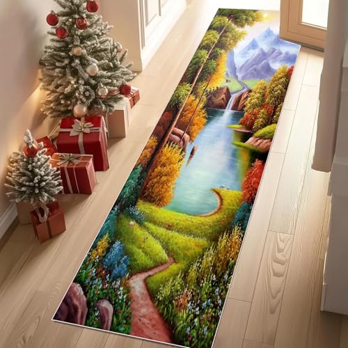 Dppyuxa Teppich Läufer Flur Landschaftsmalerei Natur Landschaft rutschfest und Waschbar Waldlandschaft See Küchenläufer lang für die Küche Flurteppich auch als Bettvorleger für Schlafzimmer 60x150 cm Dppyuxa Teppich Läufer Flur Landschaftsmalerei Natur Landschaft rutschfest und Waschbar Waldlandschaft See Küchenläufer lang für die Küche Flurteppich auch als Bettvorleger für Schlafzimmer 60x150 cm von Dppyuxa
