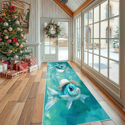 Dppyuxa Teppich Läufer Flur Malerei Fisch Lang Waschbar und rutschfest Ölgemälde Tier Küchenläufer Kunst Hut Flurteppich für Küche & Eingangsbereich 60x150 cm Dppyuxa Teppich Läufer Flur Malerei Fisch Lang Waschbar und rutschfest Ölgemälde Tier Küchenläufer Kunst Hut Flurteppich für Küche & Eingangsbereich 60x150 cm von Dppyuxa