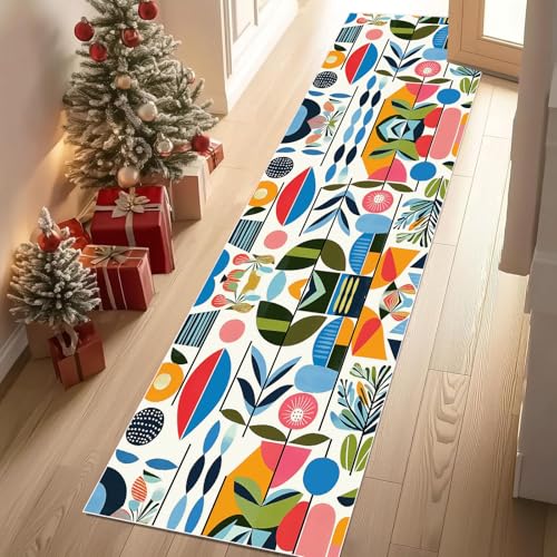 Dppyuxa Teppich Läufer Flur Modern Blatt rutschfest und Waschbar Abstrakt Pflanzen Blätter Küchenläufer lang für die Küche Vintage Geblümt Flurteppich auch als Bettvorleger für Schlafzimmer 60x150 cm von Dppyuxa