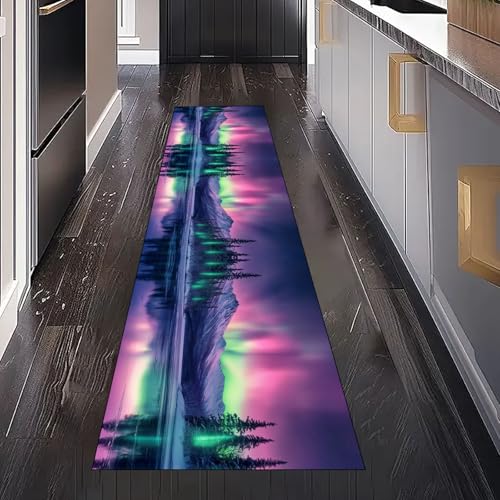 Dppyuxa Teppich Läufer Flur Natur Landschaft Aurora rutschfest und Waschbar Waldlandschaft Berg Küchenläufer lang für die Küche Flurteppich auch als Bettvorleger für Schlafzimmer 60x150 cm Dppyuxa Teppich Läufer Flur Natur Landschaft Aurora rutschfest und Waschbar Waldlandschaft Berg Küchenläufer lang für die Küche Flurteppich auch als Bettvorleger für Schlafzimmer 60x150 cm von Dppyuxa