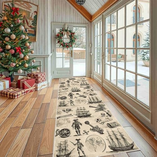 Dppyuxa Teppich Läufer Flur Retro Piratenschiff Lang Waschbar und rutschfest Nautisches Karte Küchenläufer Abenteuer Totenkopf Flurteppich für Küche & Eingangsbereich 60x150 cm Dppyuxa Teppich Läufer Flur Retro Piratenschiff Lang Waschbar und rutschfest Nautisches Karte Küchenläufer Abenteuer Totenkopf Flurteppich für Küche & Eingangsbereich 60x150 cm von Dppyuxa