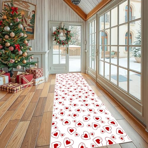 Dppyuxa Teppich Läufer Flur Süß Herzform rutschfest und Waschbar Festlich Symbol Küchenläufer lang für die Küche Modern Design Flurteppich auch als Bettvorleger für Schlafzimmer 60x150 cm von Dppyuxa